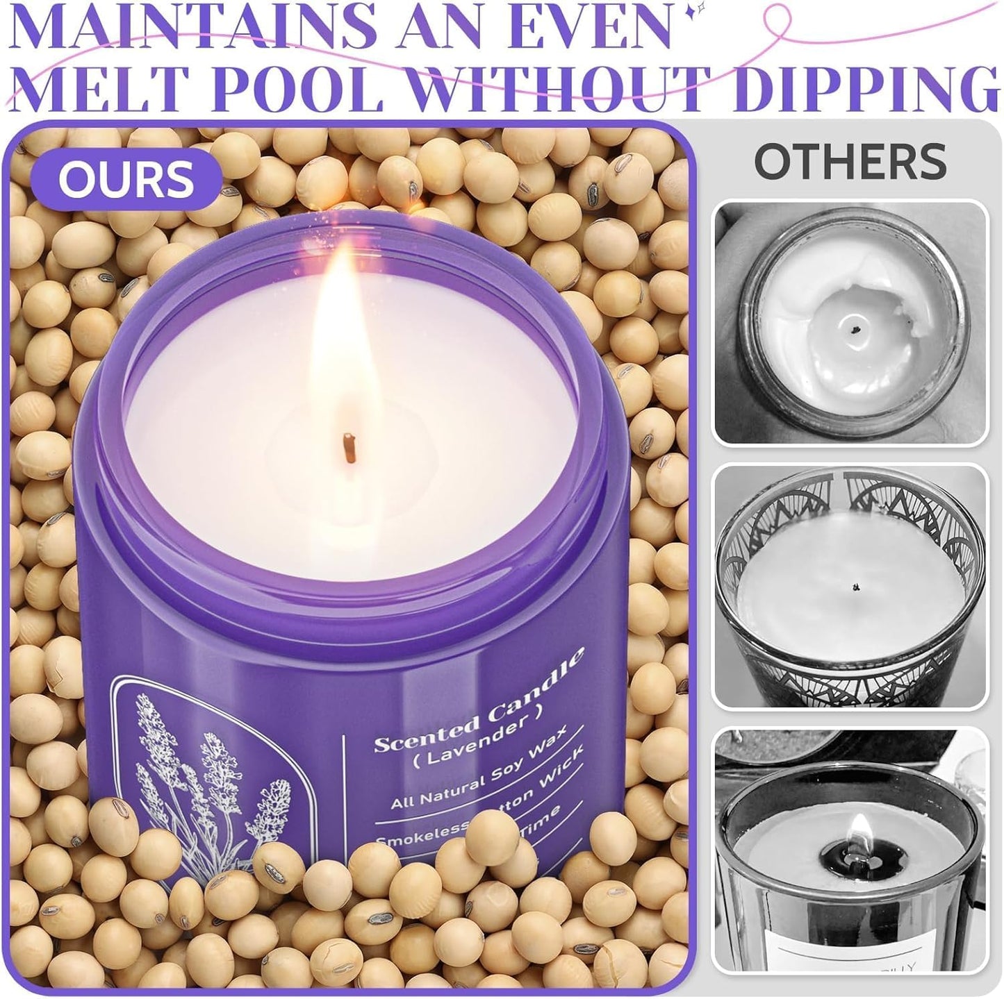 4-Pack Lavender Scented Candles in Purple Glass Jars