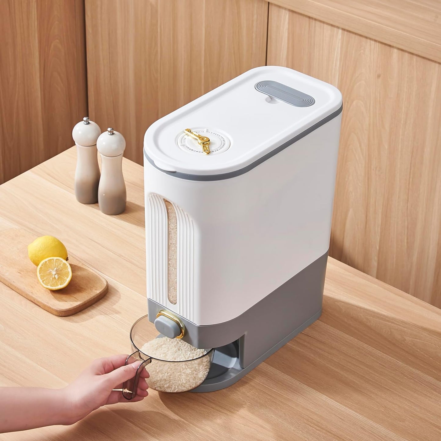 11 Lbs Rice Dispenser with Measuring Cup & Time Scale