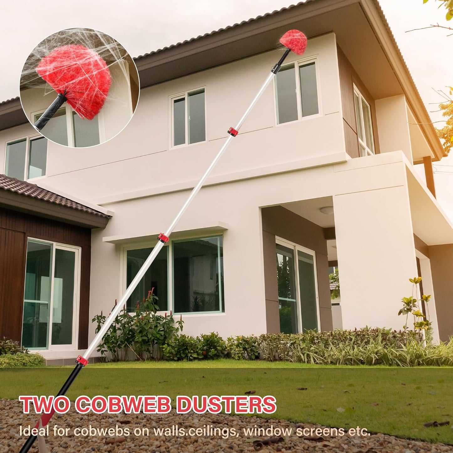 24 ft Extendable Cleaning Pole with Cobweb & Fan Duster Tools