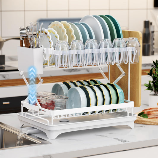 2-Tier Collapsible Dish Drying Rack with Drain Board
