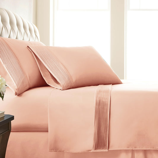 King Size Pleated Microfiber Sheet Set with 21-Inch Extra Deep Pockets