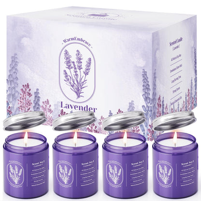 4-Pack Lavender Scented Candles in Purple Glass Jars