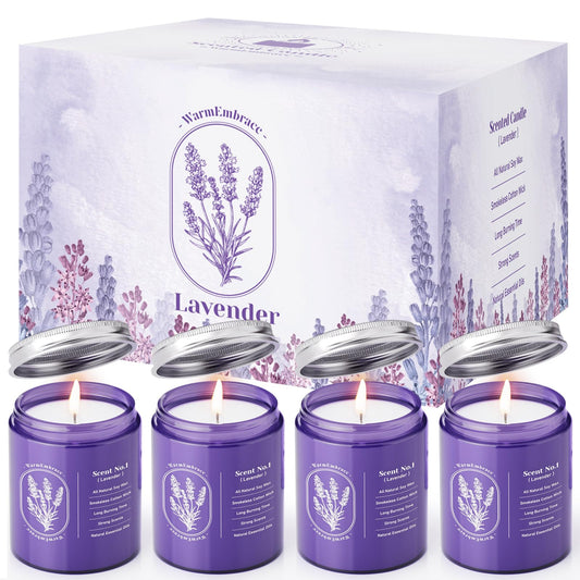 4-Pack Lavender Scented Candles in Purple Glass Jars