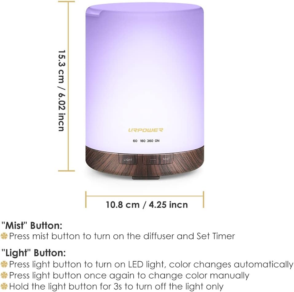 300ml Ultrasonic Essential Oil Diffuser with LED Night Light & Auto Shut-Off