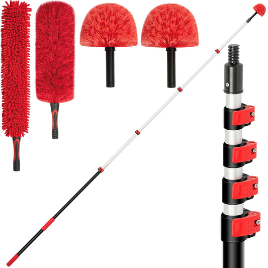 24 ft Extendable Cleaning Pole with Cobweb & Fan Duster Tools