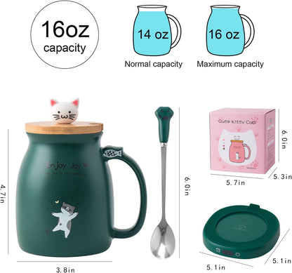 Coffee Mug Warmer Set with Cute Cat Mug & Auto Shut-Off