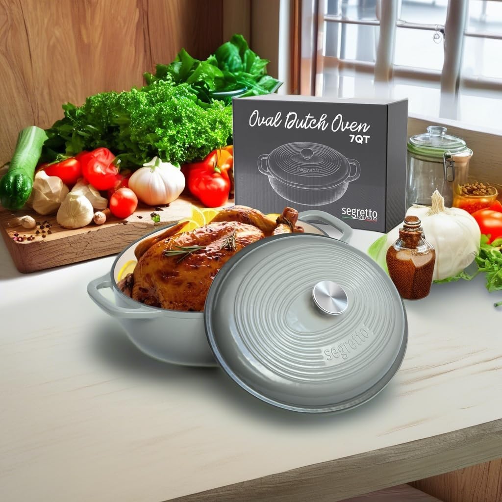 7 Qt Enameled Cast Iron Oval Dutch Oven with Lid