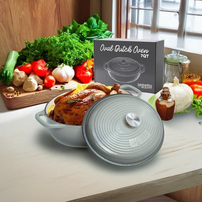 7 Qt Enameled Cast Iron Oval Dutch Oven with Lid