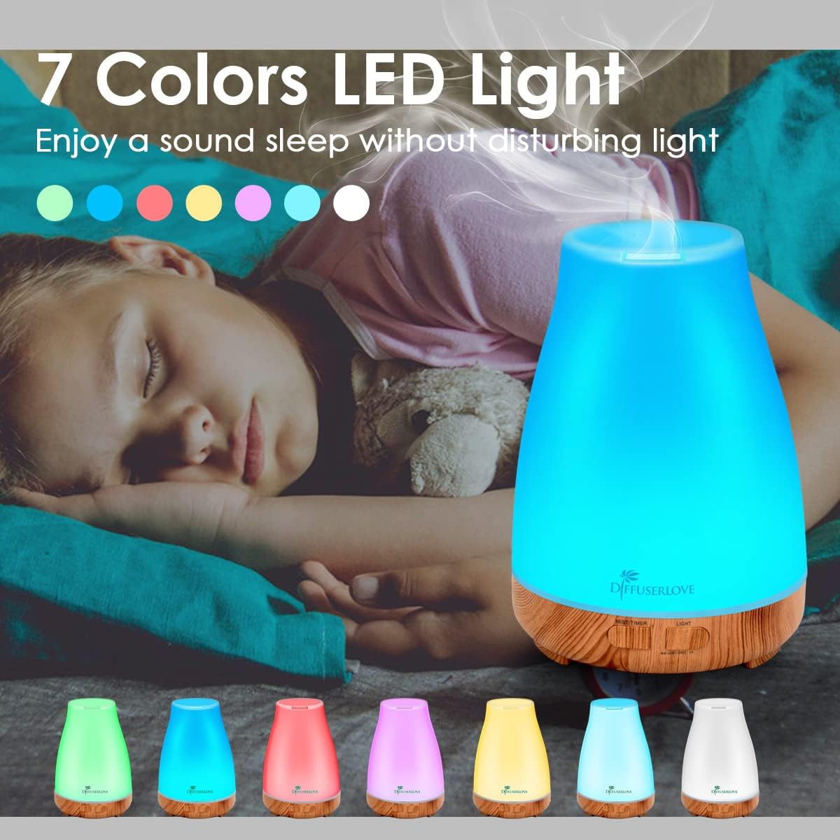 300ml Essential Oil Diffuser with Remote Control & 7-Color LED Light
