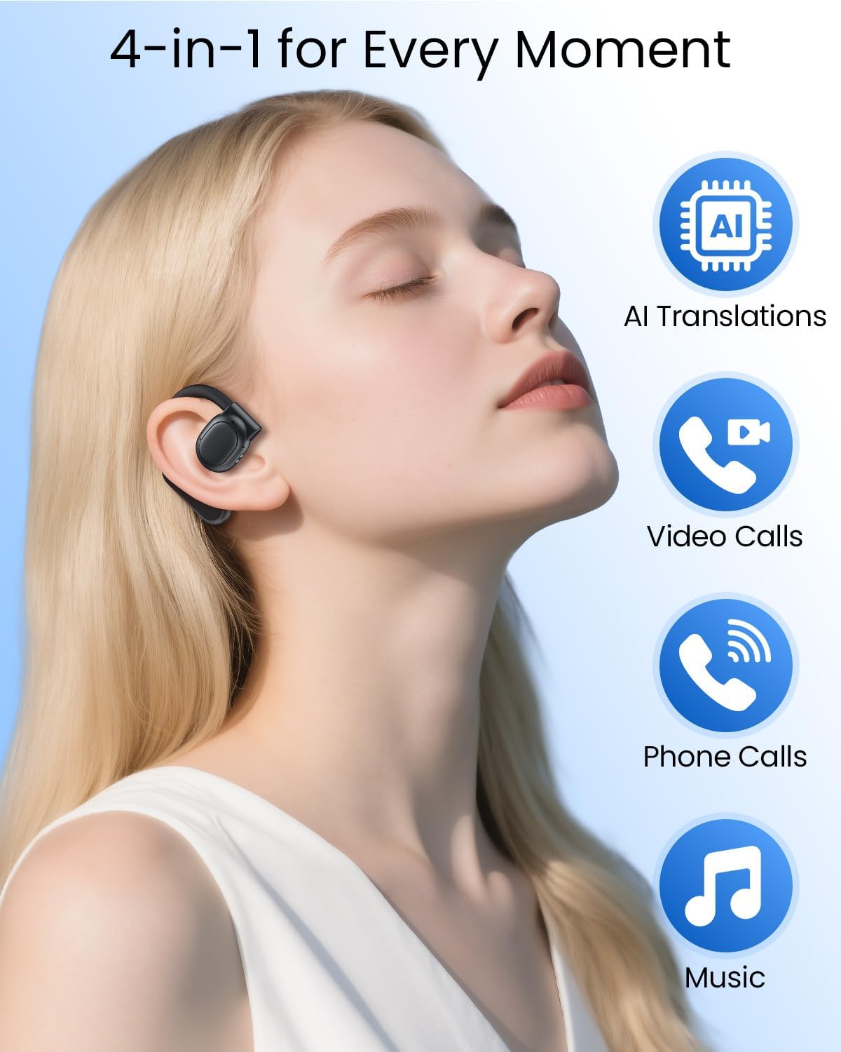 Open-Ear Bluetooth 5.3 Wireless Earbuds with 80-Hour Battery Life