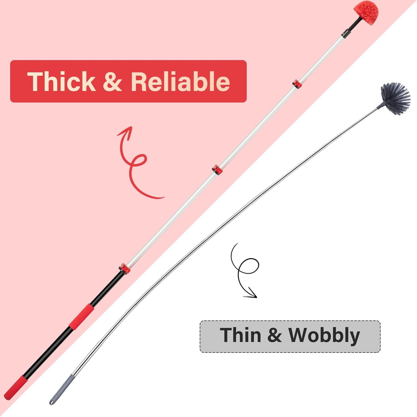 24 ft Extendable Cleaning Pole with Cobweb & Fan Duster Tools