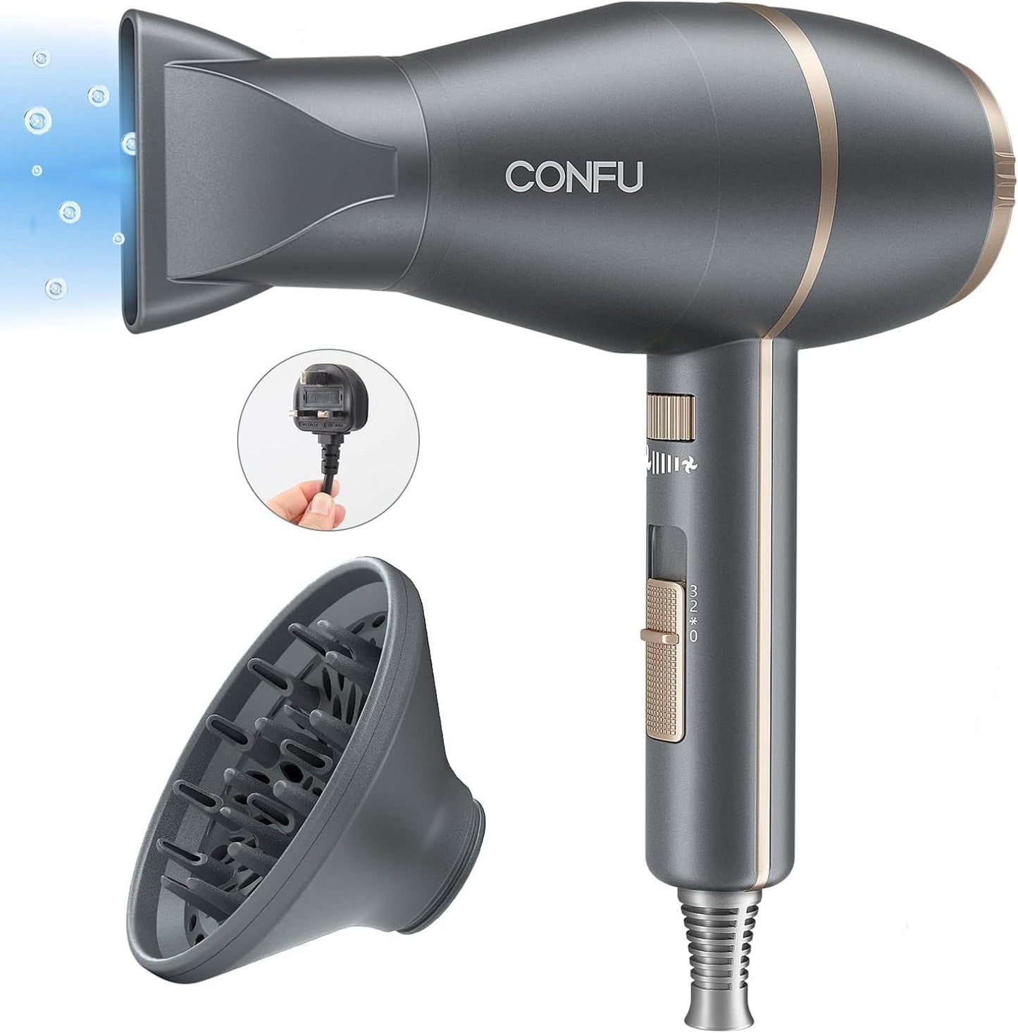 1875W Ionic Hair Dryer with Diffuser & Styling Attachments