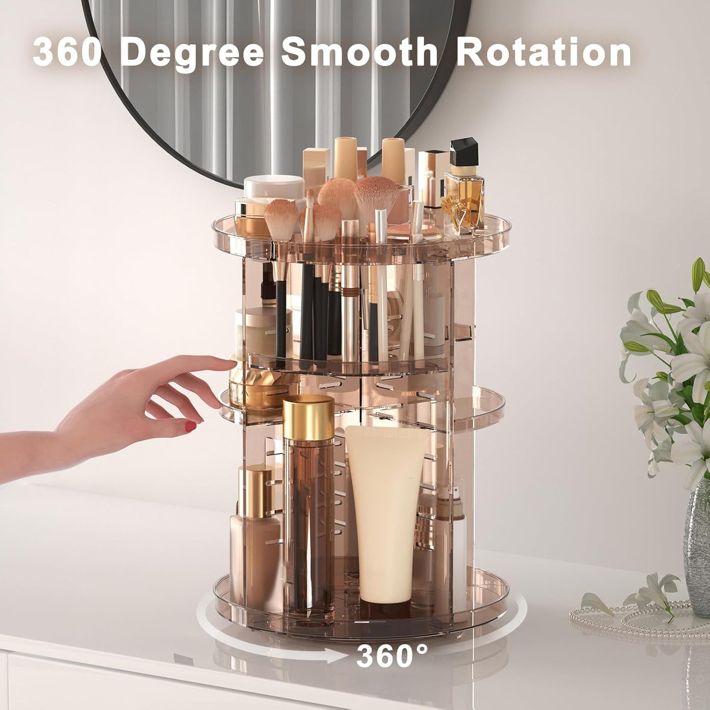 Rotating Makeup Organizer with Adjustable Trays