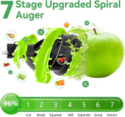 Cold Press Slow Masticating Juicer with Large Feed Chute & High Juice Yield