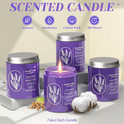 4-Pack Lavender Scented Candles in Purple Glass Jars