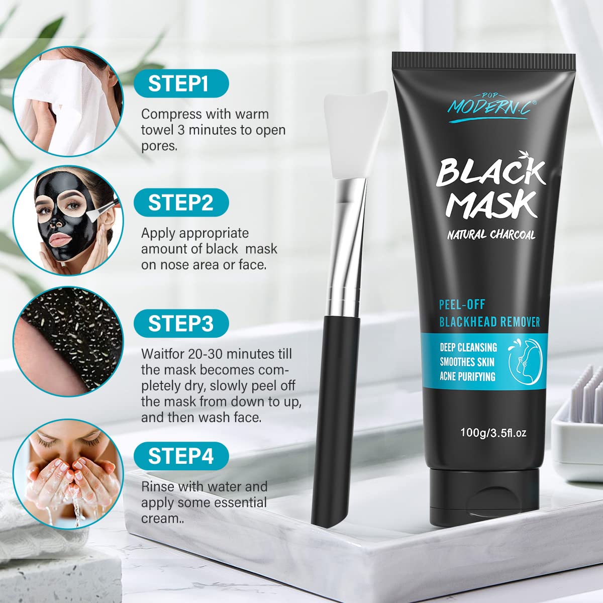 Charcoal Peel-Off Blackhead Remover Mask Kit with Tools