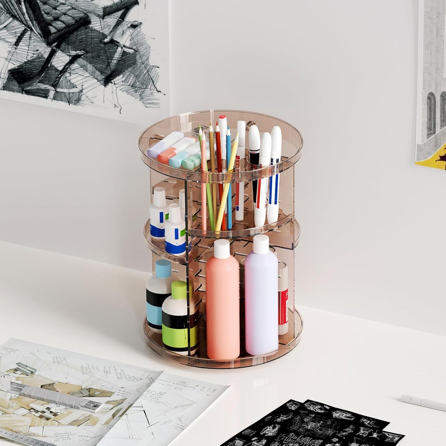 Rotating Makeup Organizer with Adjustable Trays