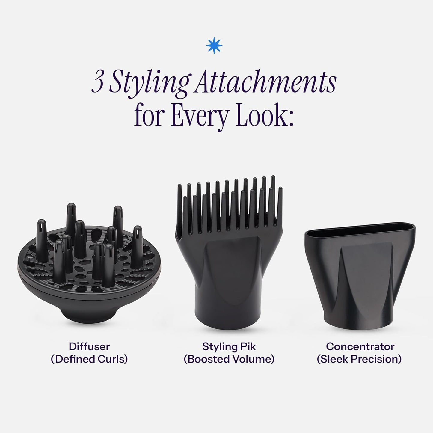 Turbo Ceramic Ionic Hair Dryer with 3 Styling Attachments