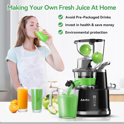 Cold Press Slow Masticating Juicer with Large Feed Chute & High Juice Yield