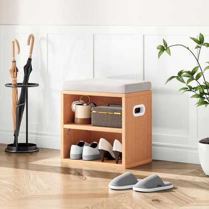 Small Entryway Shoe Bench with Cushion & Storage