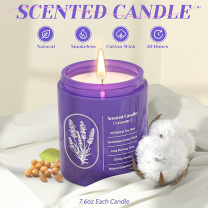 4-Pack Lavender Scented Candles in Purple Glass Jars