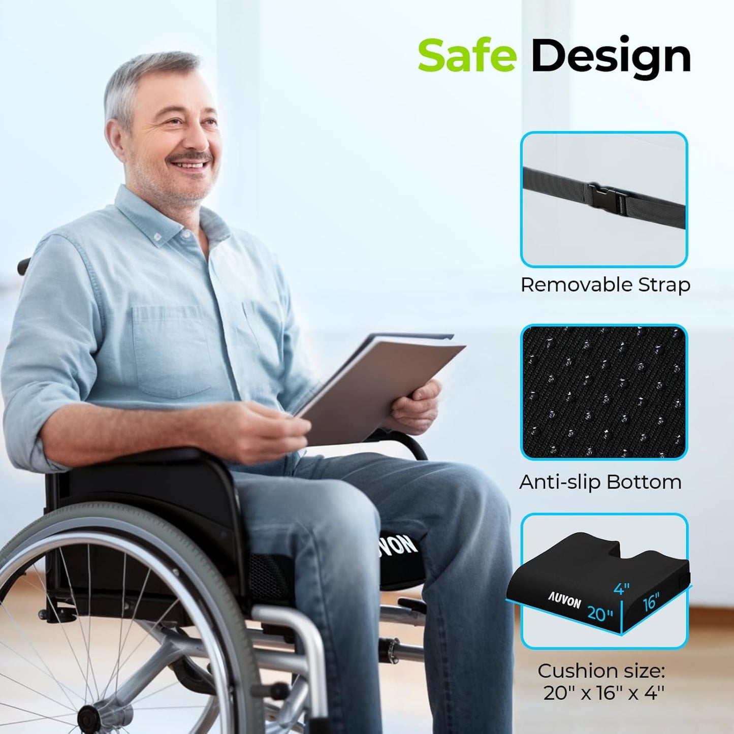 Cooling Gel Wheelchair Seat Cushion with Memory Foam Support