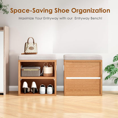 Small Entryway Shoe Bench with Cushion & Storage