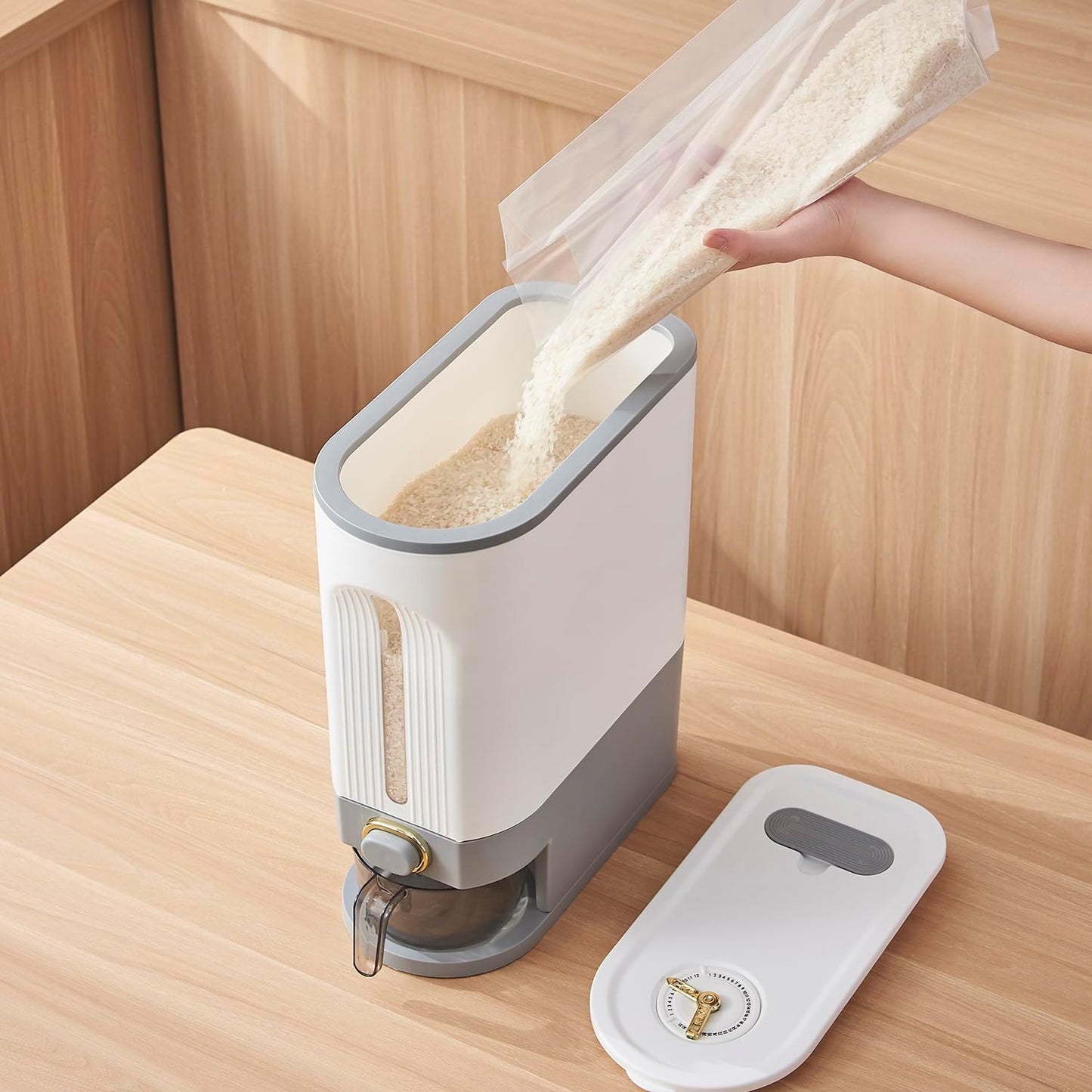 11 Lbs Rice Dispenser with Measuring Cup & Time Scale