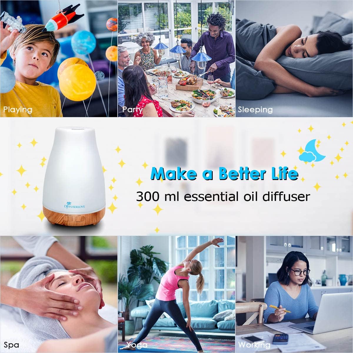 300ml Essential Oil Diffuser with Remote Control & 7-Color LED Light