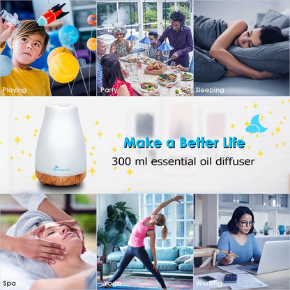 300ml Essential Oil Diffuser with Remote Control & 7-Color LED Light