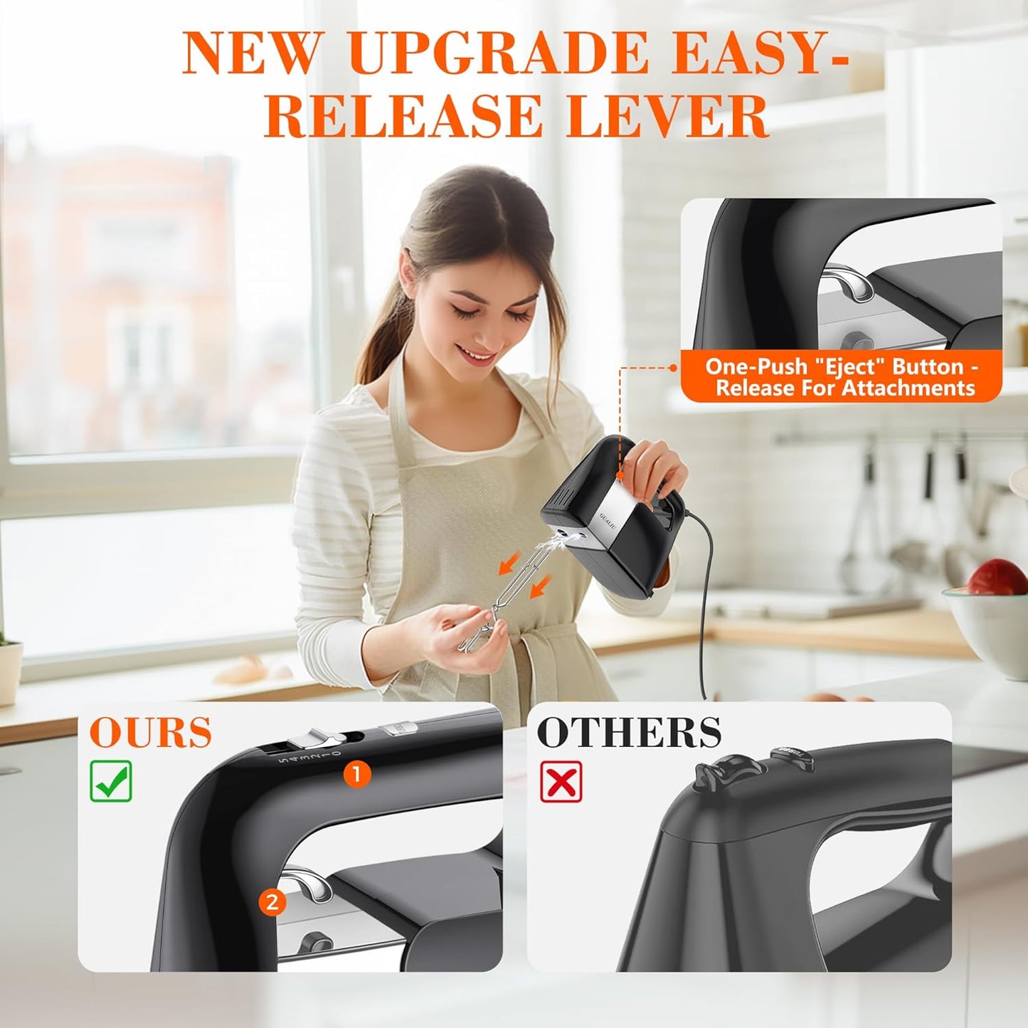 450W Electric Hand Mixer with 5 Speeds & Stainless Steel Attachments