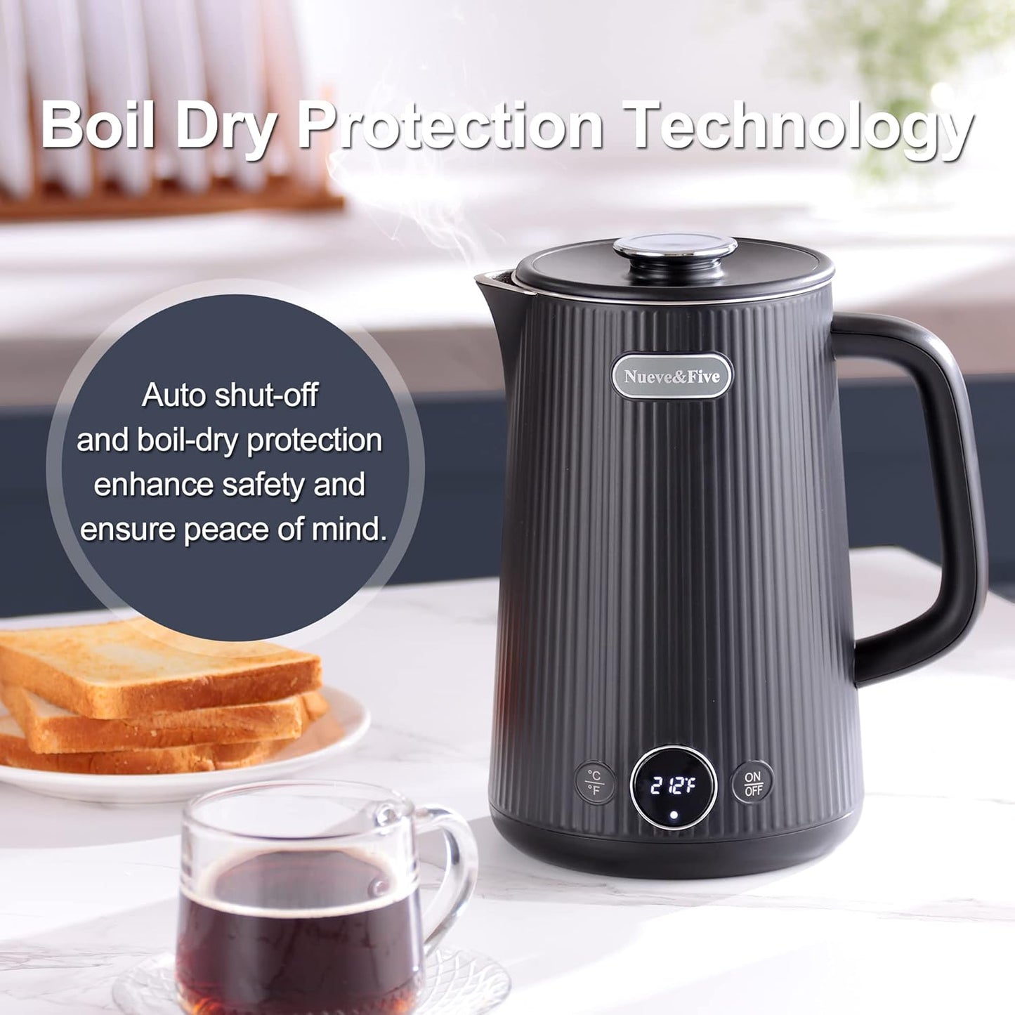 1.7L Double Wall Stainless Steel Electric Kettle with Auto Shut-Off