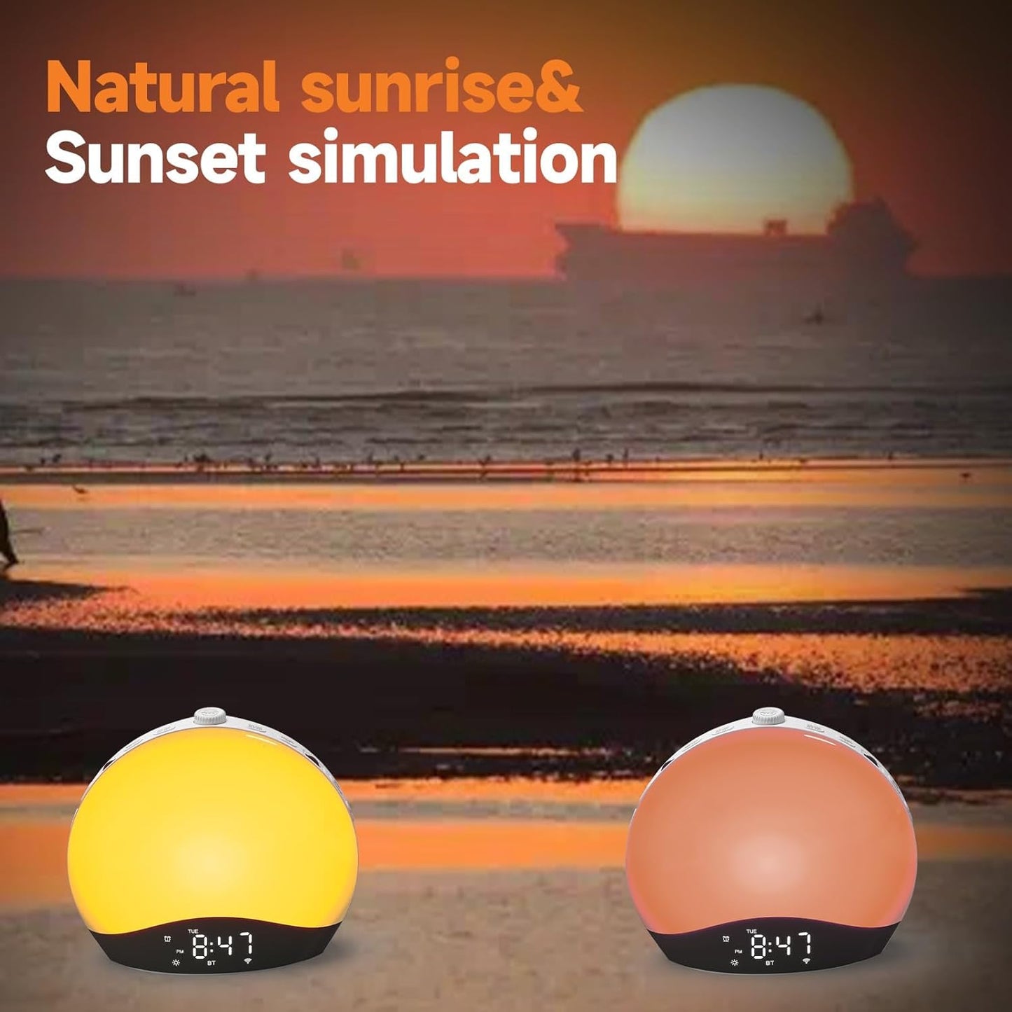 Sunrise Alarm Clock with White Noise, Bluetooth & Color Night Light
