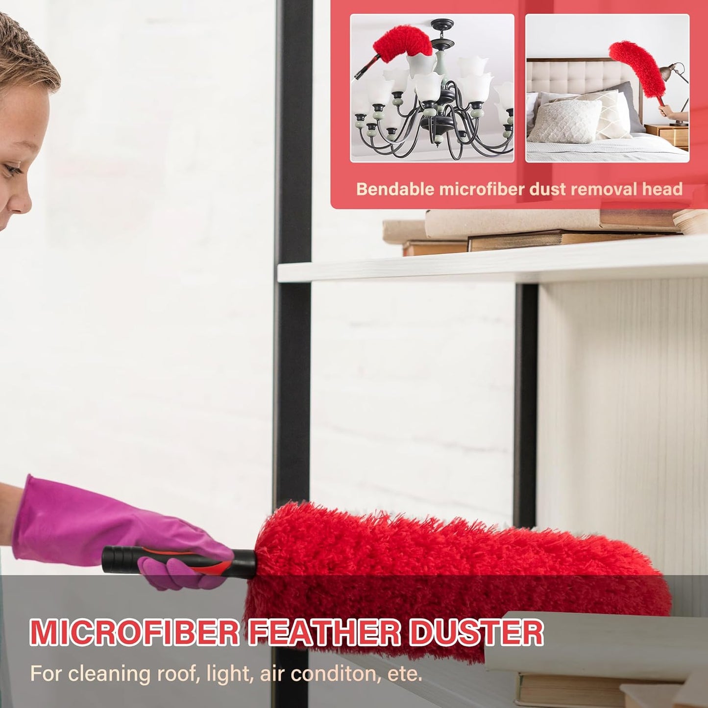 24 ft Extendable Cleaning Pole with Cobweb & Fan Duster Tools