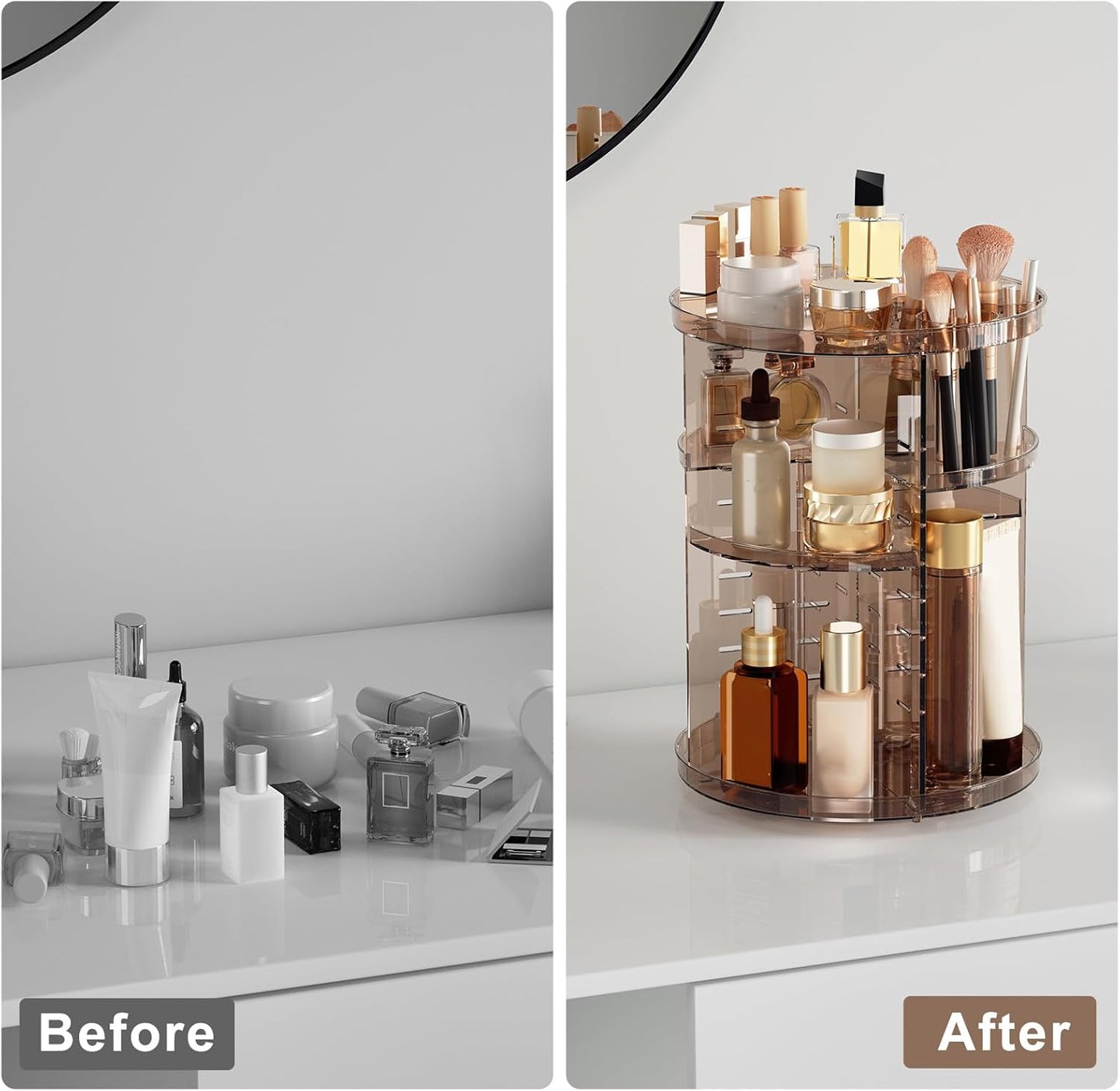 Rotating Makeup Organizer with Adjustable Trays