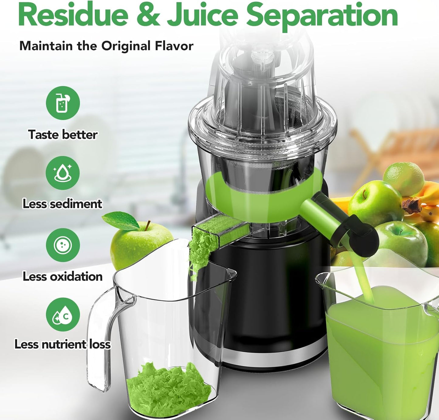 Cold Press Slow Masticating Juicer with Large Feed Chute & High Juice Yield