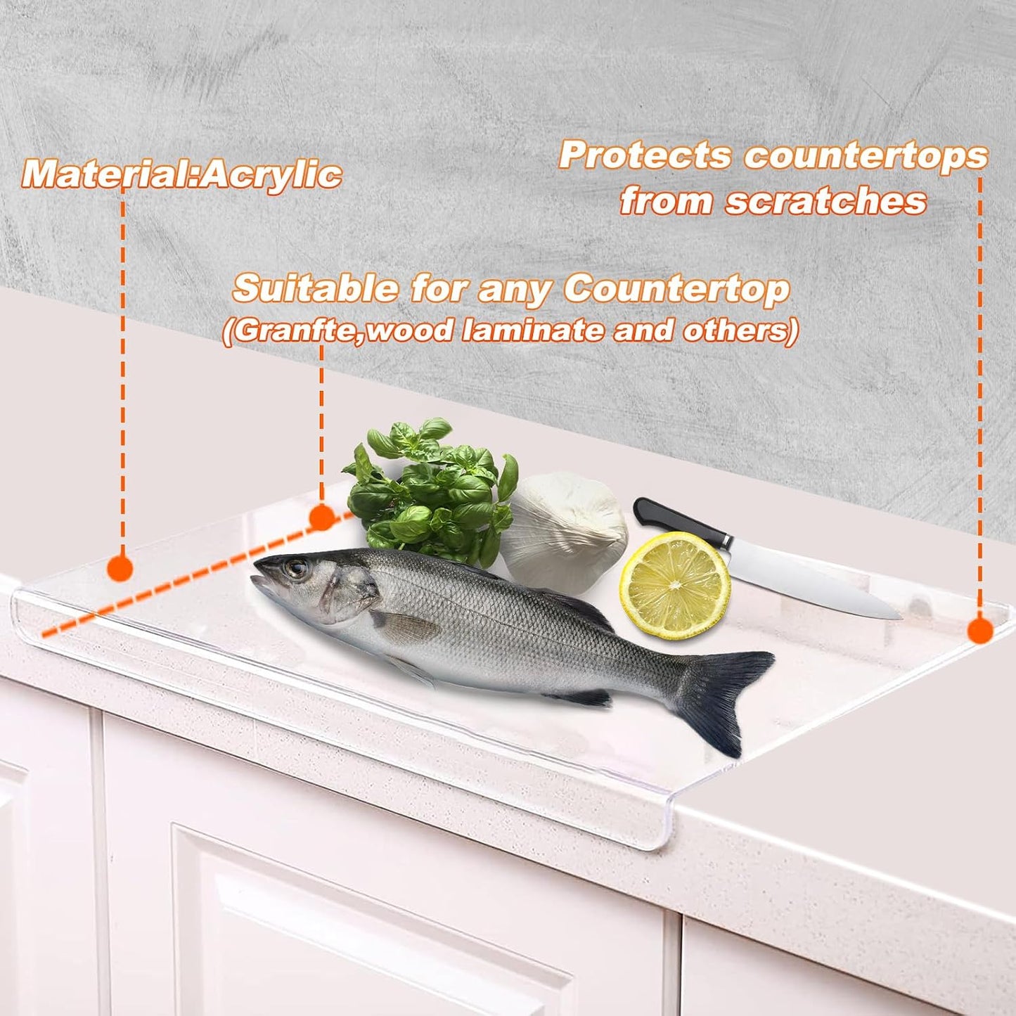 Clear Acrylic Cutting Board with Counter Lip & Non-Slip Base