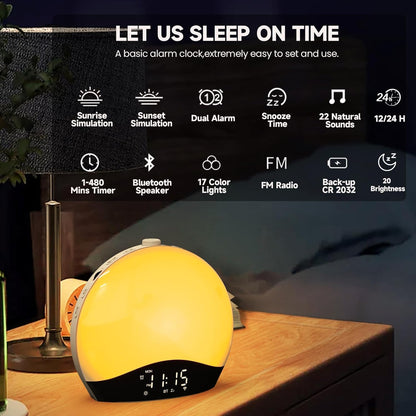 Sunrise Alarm Clock with White Noise, Bluetooth & Color Night Light