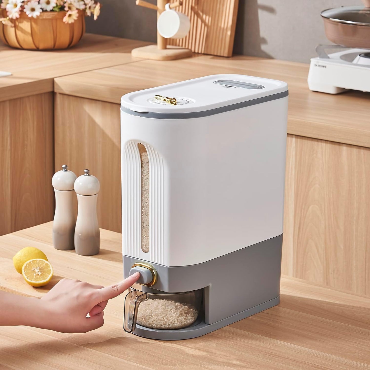 11 Lbs Rice Dispenser with Measuring Cup & Time Scale
