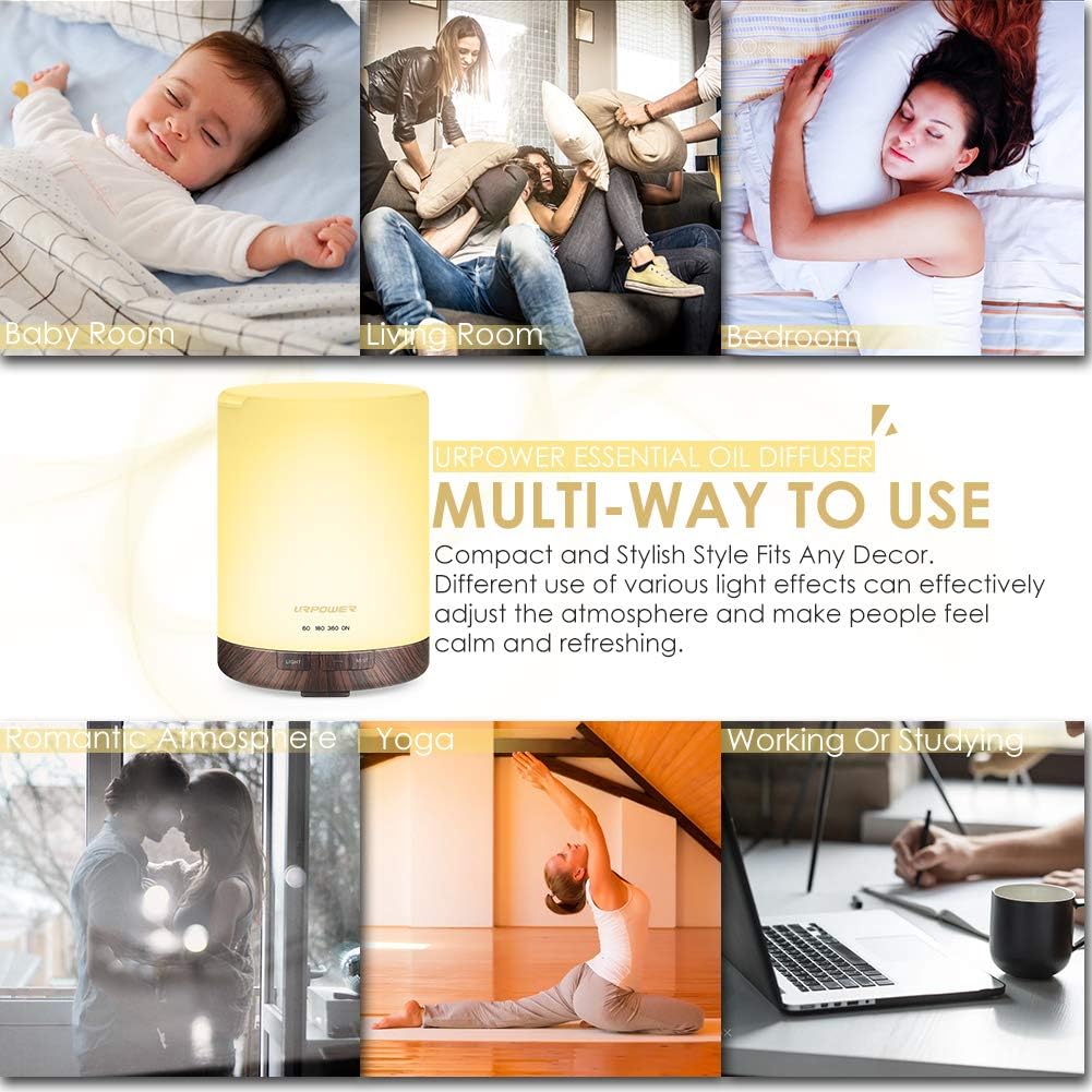 300ml Ultrasonic Essential Oil Diffuser with LED Night Light & Auto Shut-Off