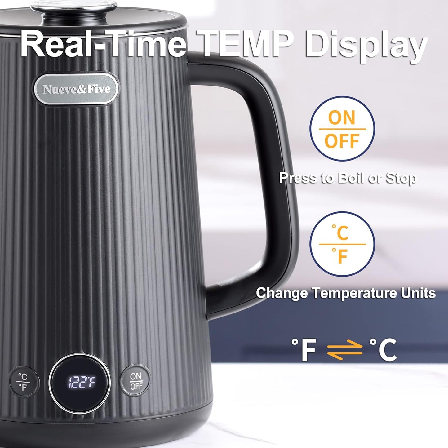 1.7L Double Wall Stainless Steel Electric Kettle with Auto Shut-Off
