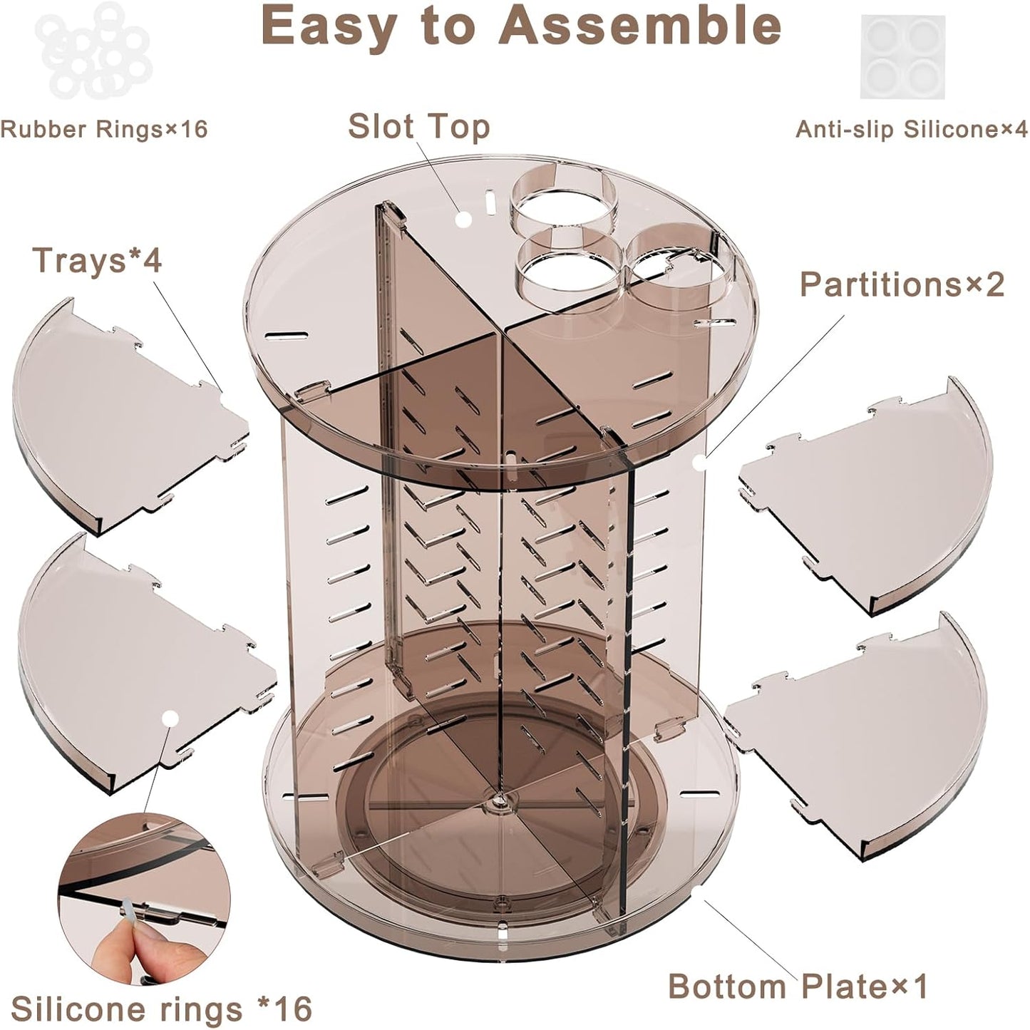 Rotating Makeup Organizer with Adjustable Trays