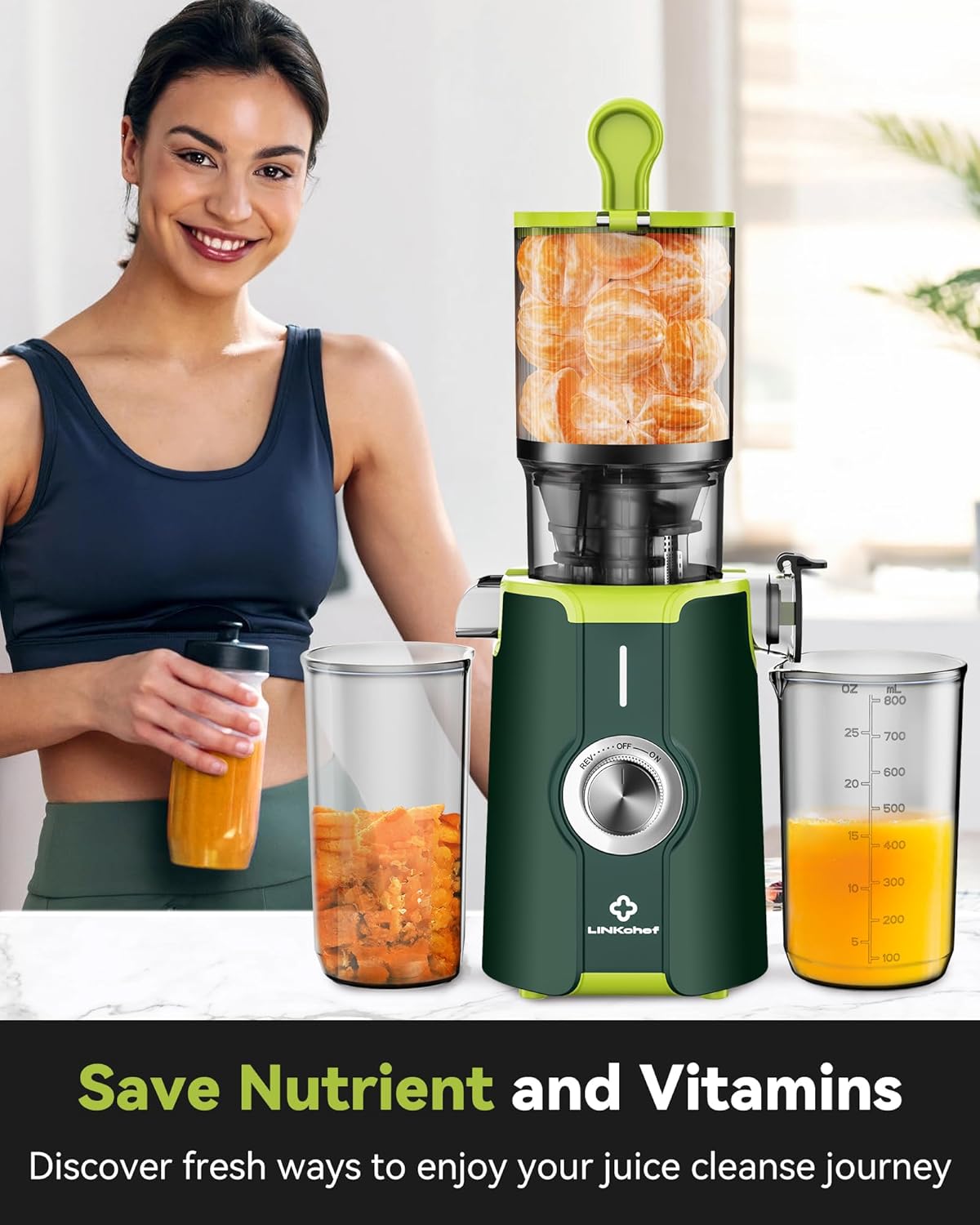 200W Cold Press Juicer with 4.35-Inch Wide Feed Chute