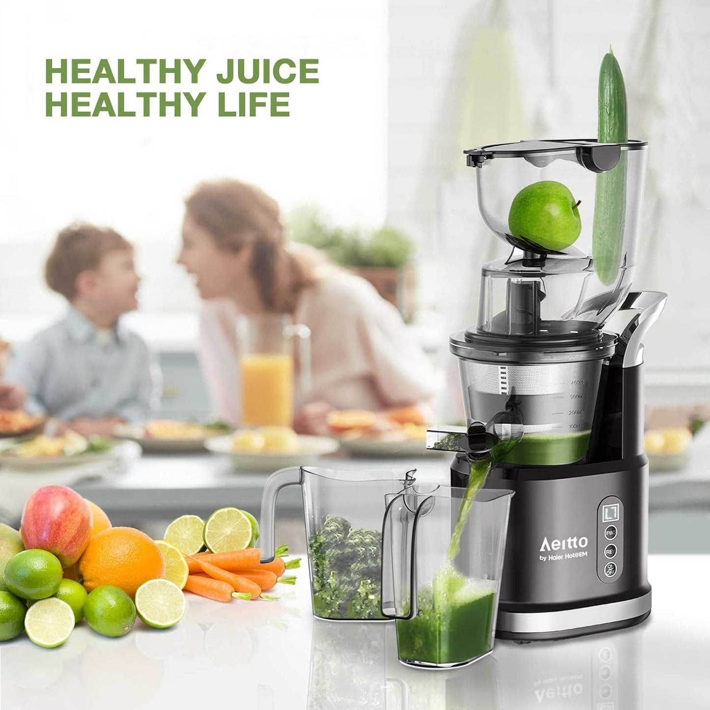 Cold Press Slow Masticating Juicer with Large Feed Chute & High Juice Yield