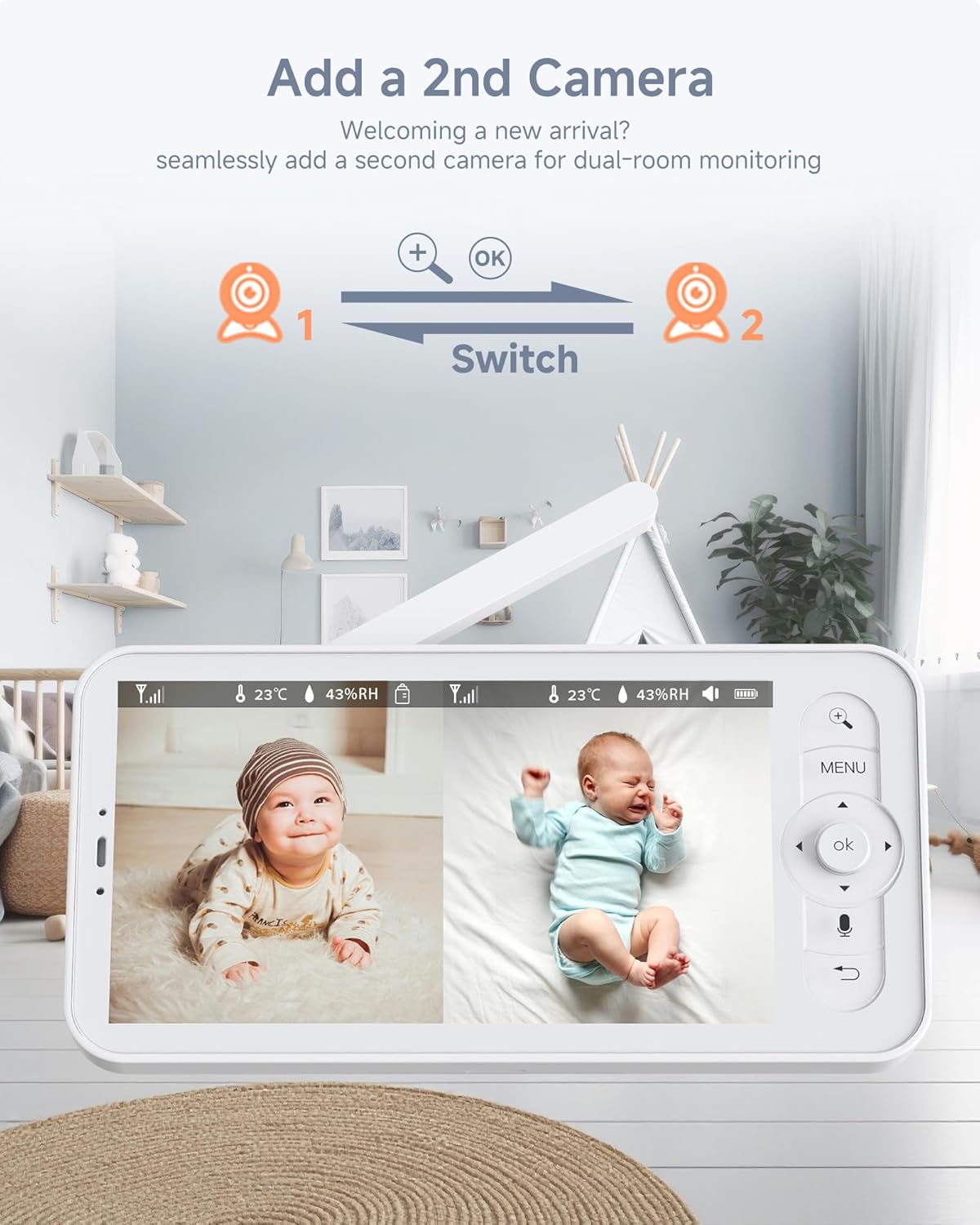 WiFi Baby Monitor with 5-Inch Display, Camera & Two-Way Audio