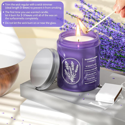 4-Pack Lavender Scented Candles in Purple Glass Jars