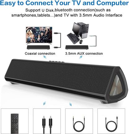 Portable Bluetooth Sound Bar with 3D Surround Sound & Remote Control