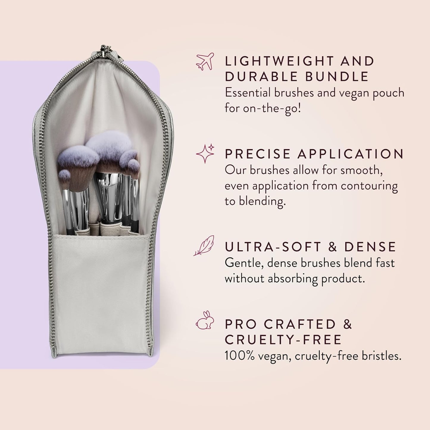 Travel Makeup Brush Set with Pouch for Face & Eye Makeup