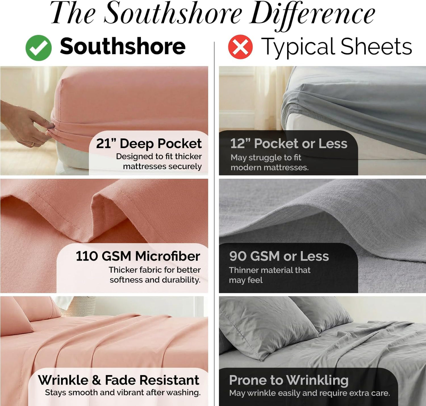 King Size Pleated Microfiber Sheet Set with 21-Inch Extra Deep Pockets