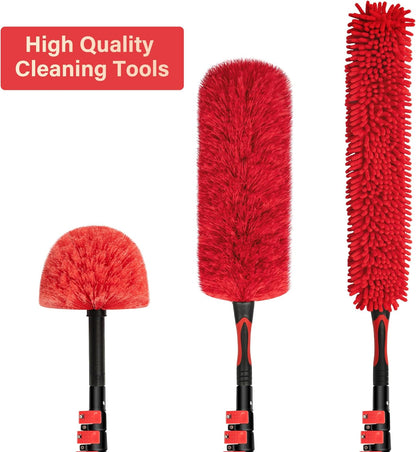 24 ft Extendable Cleaning Pole with Cobweb & Fan Duster Tools